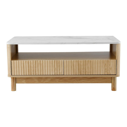 Artiss Coffee Table Drawer Shelf Marble Effect Wood&White - Image 3