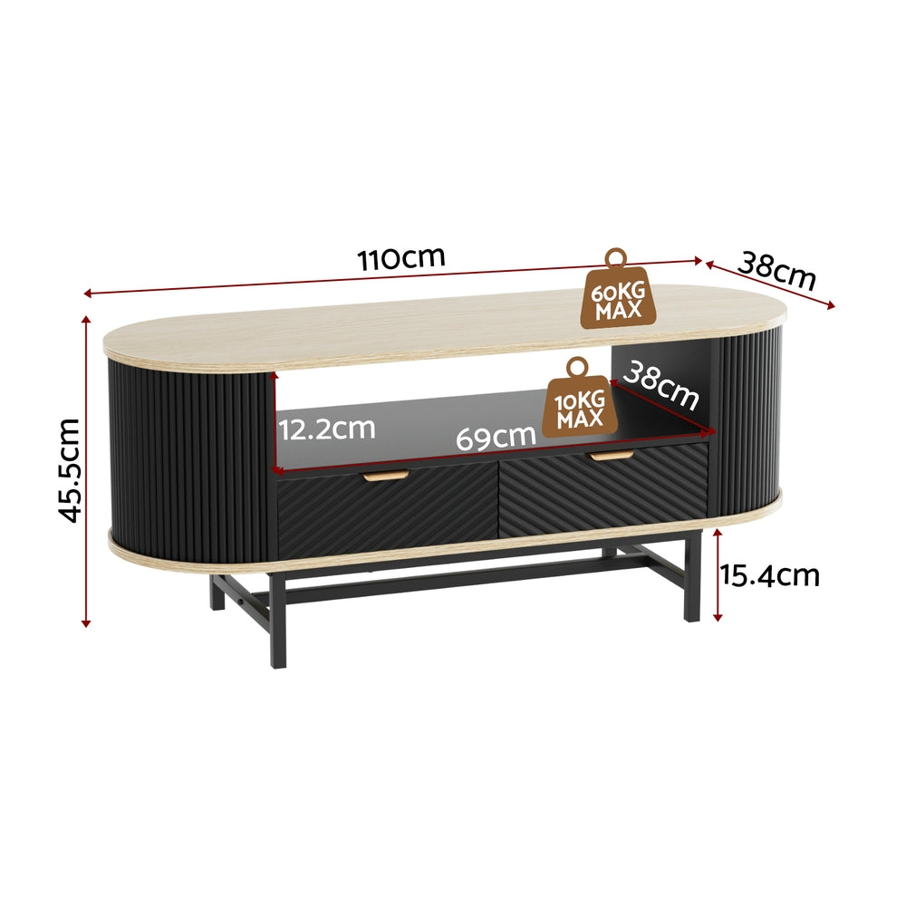 Artiss Coffee Table Drawer Shelf Wood&Black - Image 2