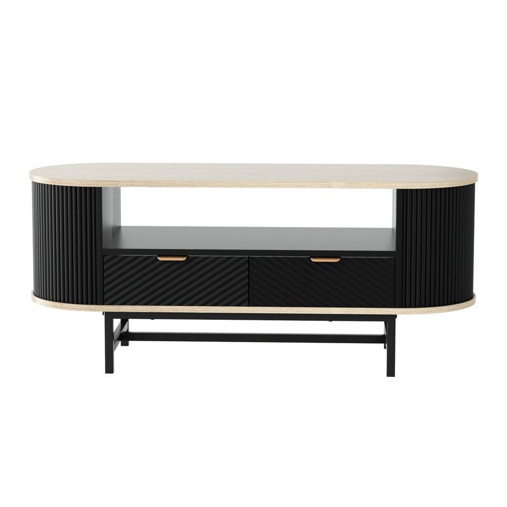 Artiss Coffee Table Drawer Shelf Wood&Black - Image 3