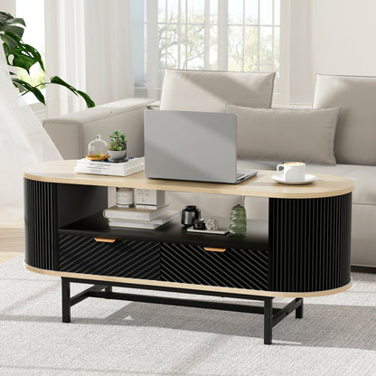 Artiss Coffee Table Drawer Shelf Wood&Black - Image 7
