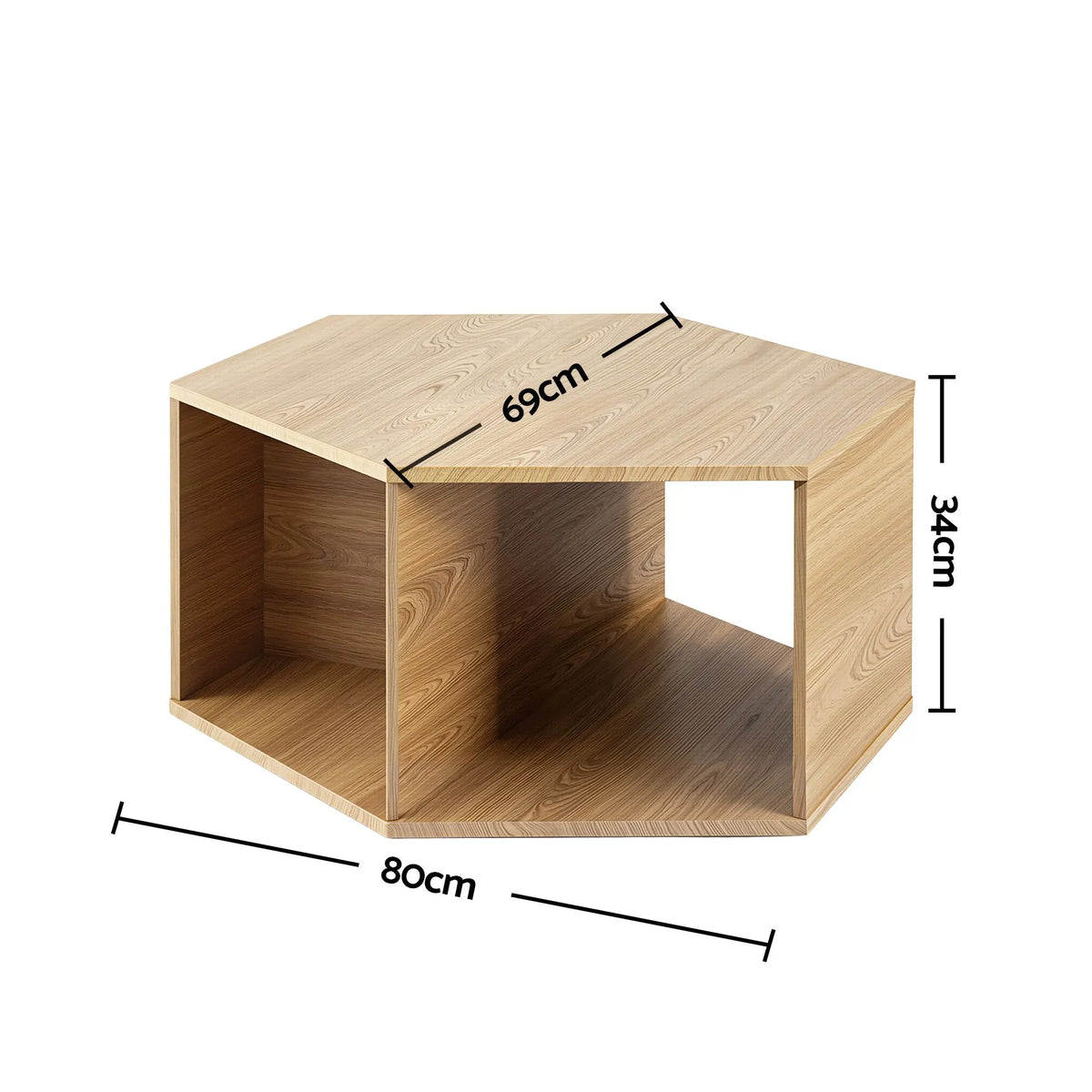 Artiss Set of 2 Coffee Table Hexagonal Center Table with Open Storage 2-Way Display Side Table Wood - Image 3