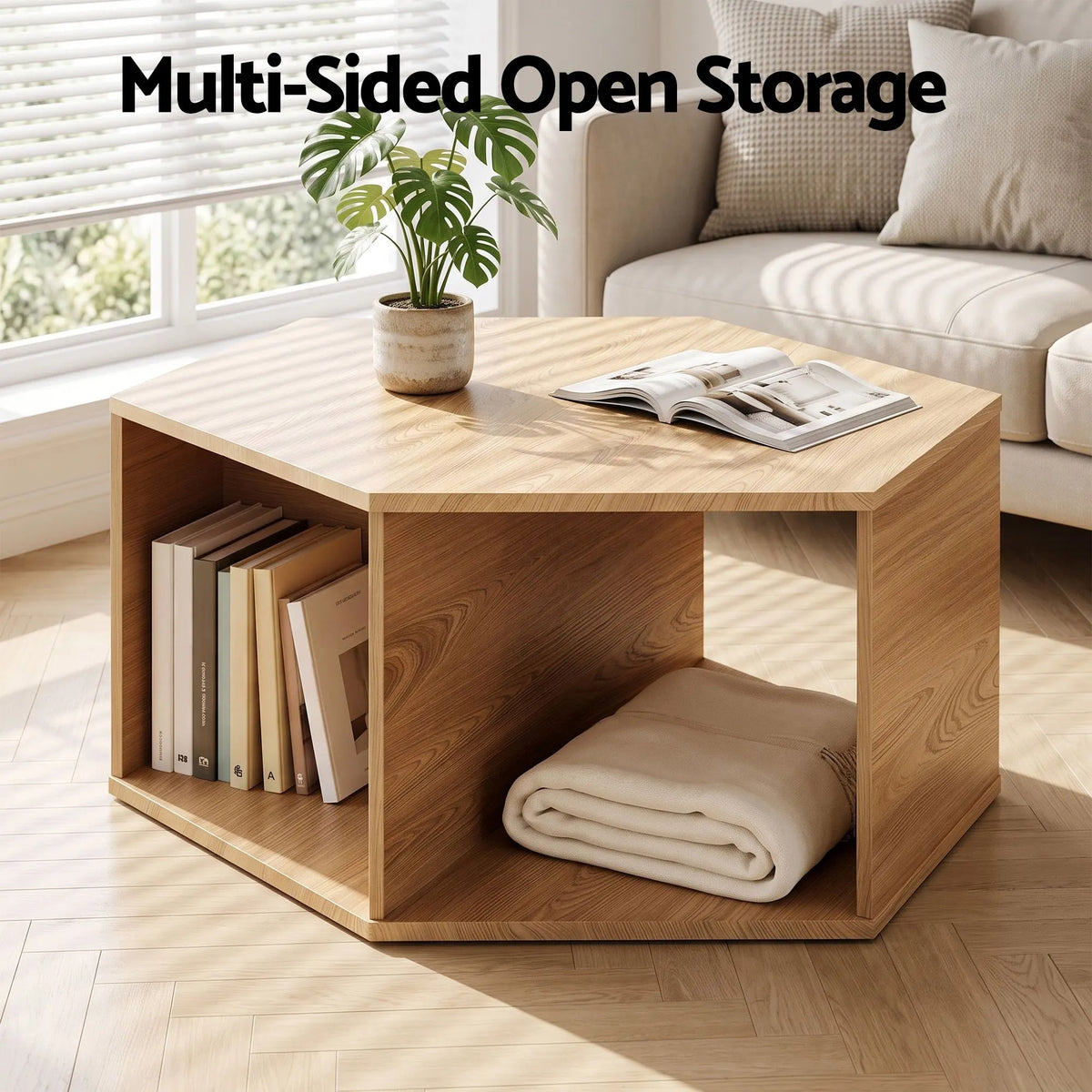 Artiss Set of 2 Coffee Table Hexagonal Center Table with Open Storage 2-Way Display Side Table Wood - Image 5