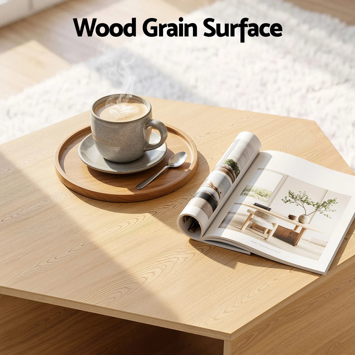 Artiss Set of 2 Coffee Table Hexagonal Center Table with Open Storage 2-Way Display Side Table Wood - Image 7