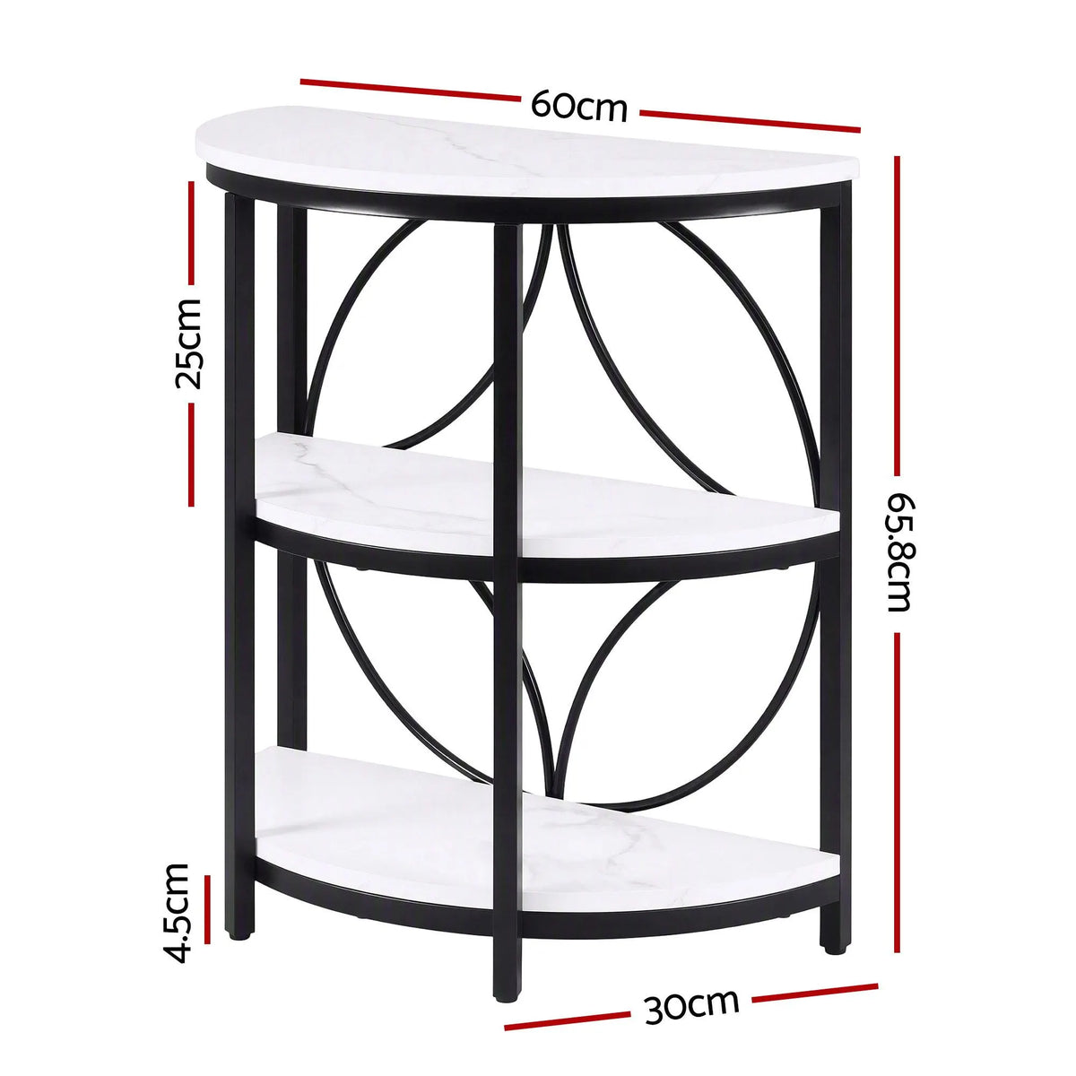 Artiss Semi-Circle End Table 3 Tier Coffee Table Side Nightstand Shelf Marble Effect White&Black - Image 4