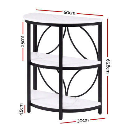 Artiss Semi-Circle End Table 3 Tier Coffee Table Side Nightstand Shelf Marble Effect White&Black - Image 4