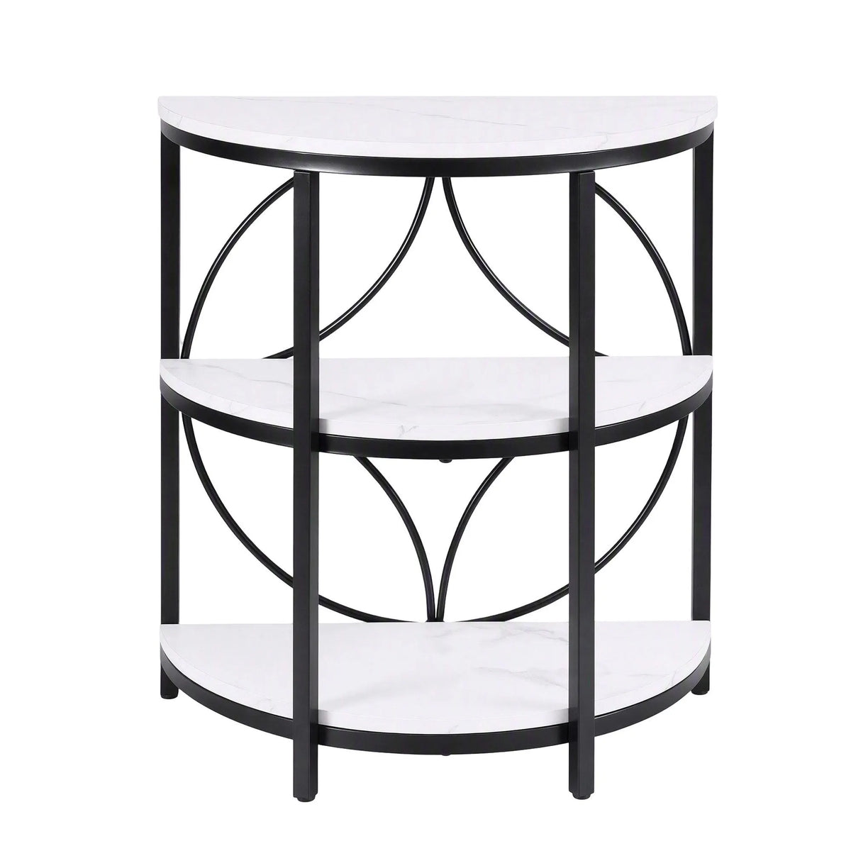 Artiss Semi-Circle End Table 3 Tier Coffee Table Side Nightstand Shelf Marble Effect White&Black - Image 5