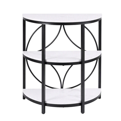 Artiss Semi-Circle End Table 3 Tier Coffee Table Side Nightstand Shelf Marble Effect White&Black - Image 5
