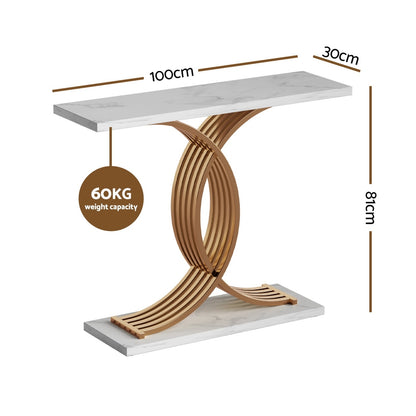 Artiss Console Table Marble Effect White&Gold - Image 2