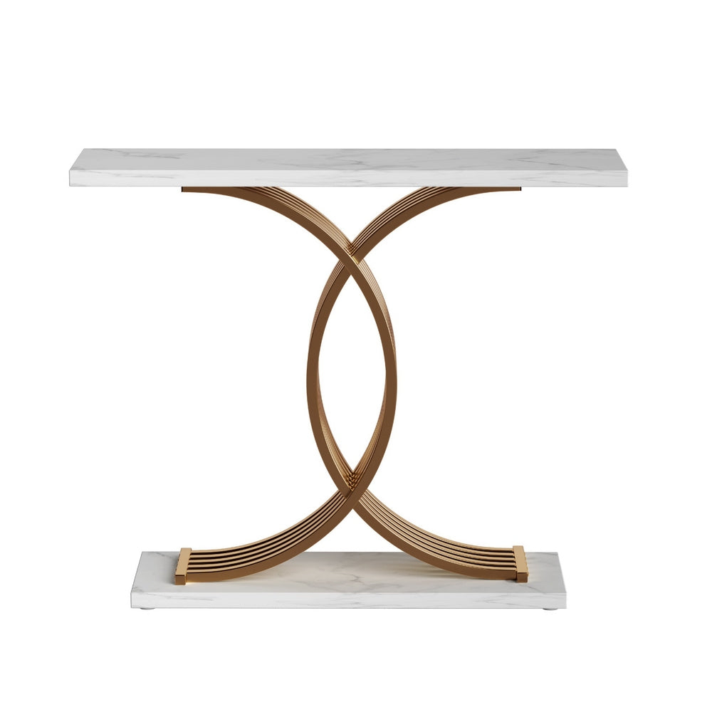 Artiss Console Table Marble Effect White&Gold - Image 3
