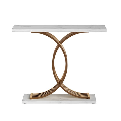 Artiss Console Table Marble Effect White&Gold - Image 3