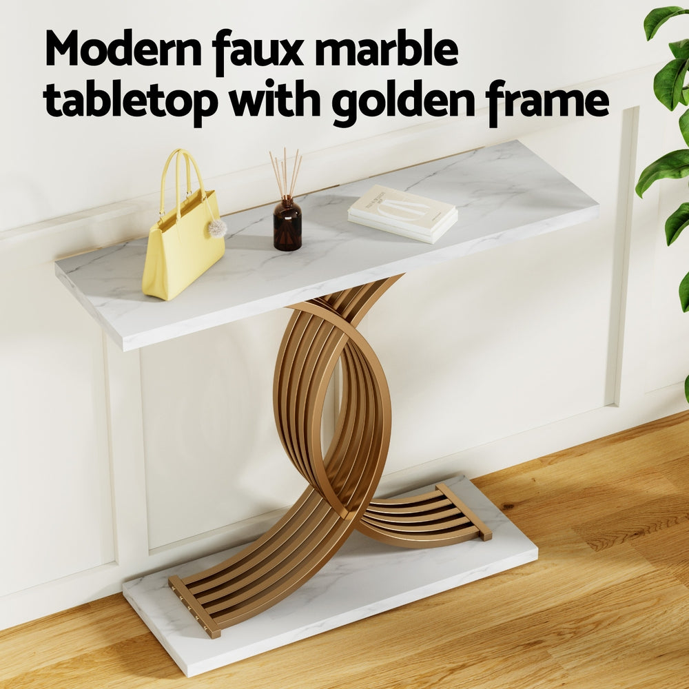 Artiss Console Table Marble Effect White&Gold - Image 4