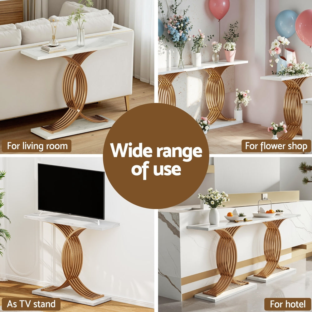 Artiss Console Table Marble Effect White&Gold - Image 5