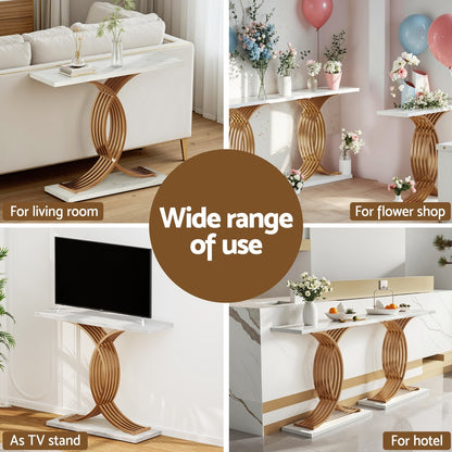 Artiss Console Table Marble Effect White&Gold - Image 5