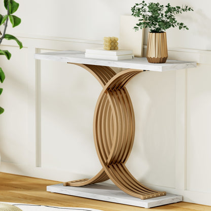 Artiss Console Table Marble Effect White&Gold - Image 7