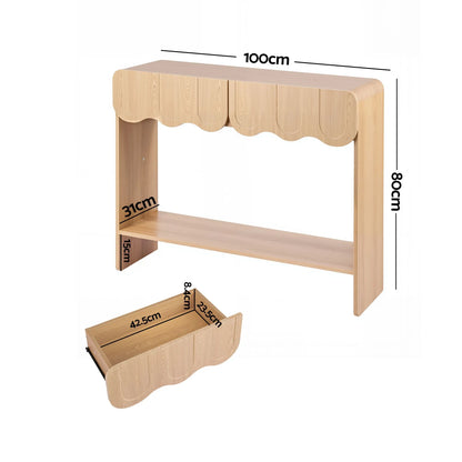 Artiss 2-Drawer Console Table, Scalloped Entryway Table with Safe Rounded Corners, 100 x 31 x 80 cm - Image 3