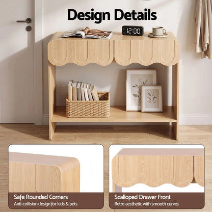 Artiss 2-Drawer Console Table, Scalloped Entryway Table with Safe Rounded Corners, 100 x 31 x 80 cm - Image 8