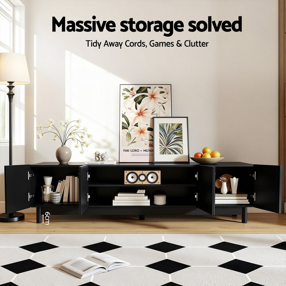Artiss TV Unit Entertainment Unit Storage Cabinet 180cm Black - Image 5