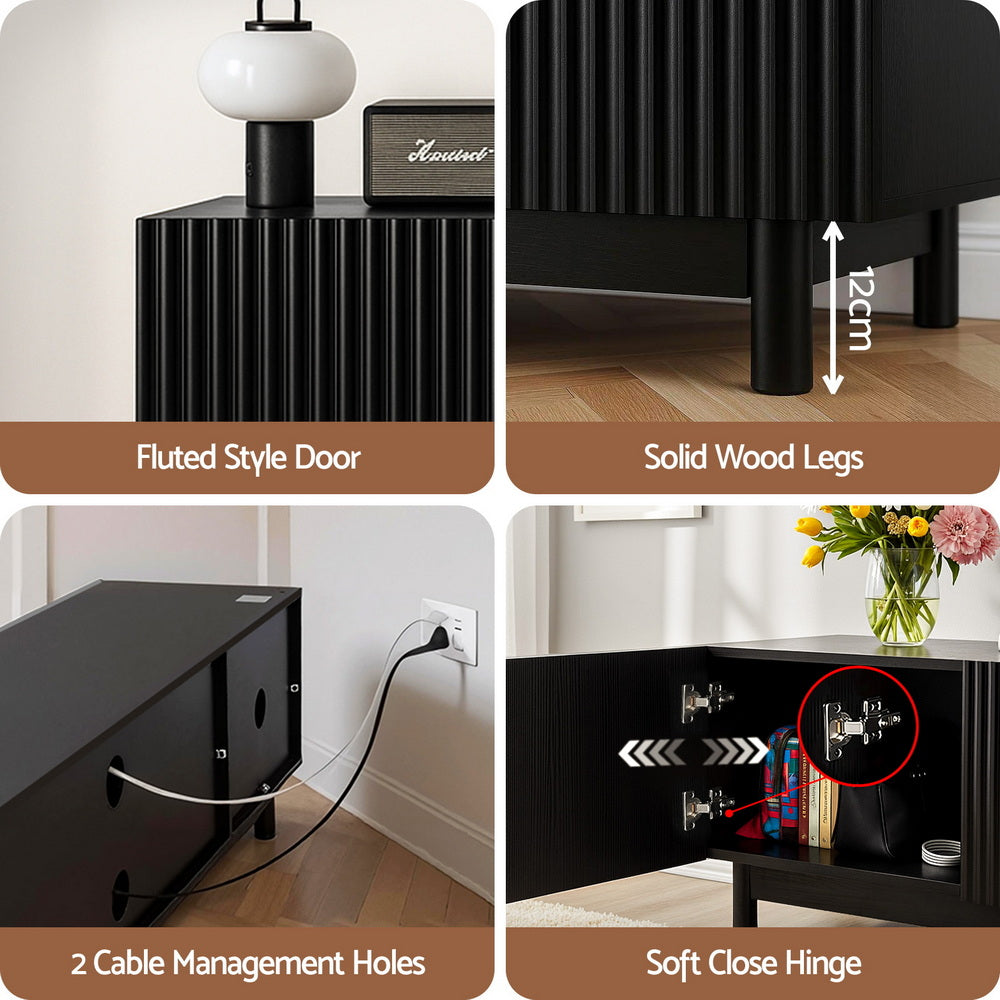 Artiss TV Unit Entertainment Unit Storage Cabinet 180cm Black - Image 7