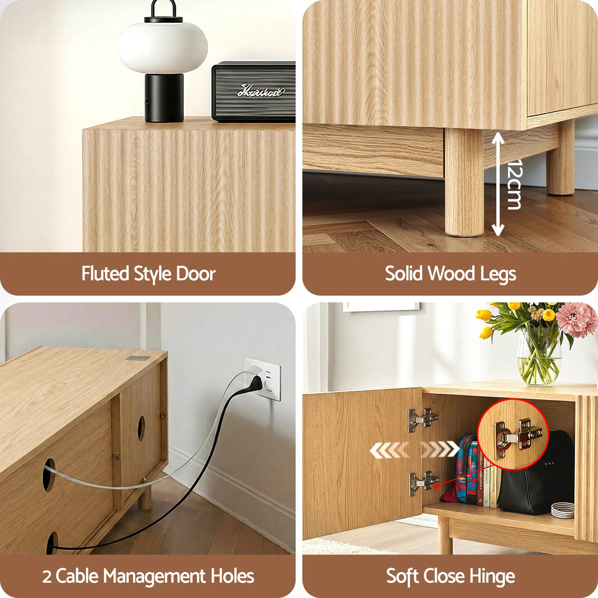 Artiss TV Unit Entertainment Unit Storage Cabinet 180cm Pine - Image 7