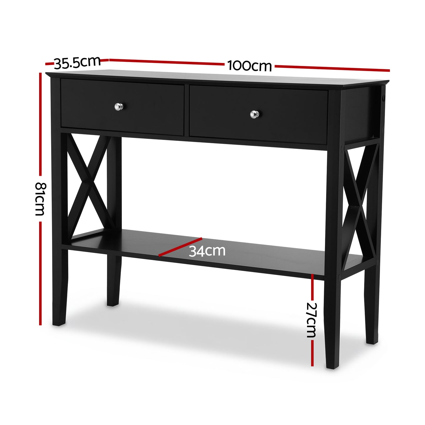 Artiss Console Table 2 Drawers 100CM Black - Image 2