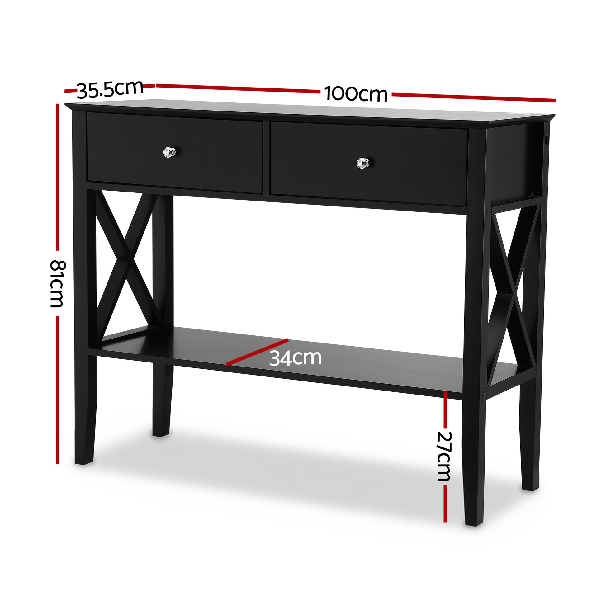 Artiss Console Table 2 Drawers 100CM Black - Image 2