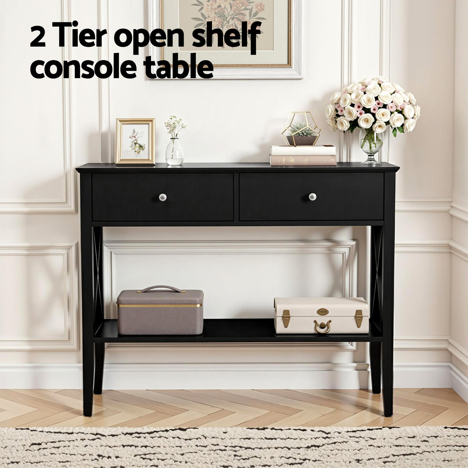 Artiss Console Table 2 Drawers 100CM Black - Image 4