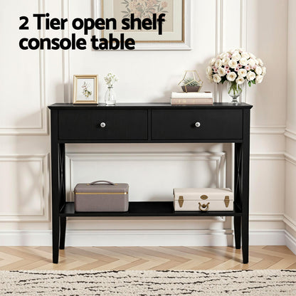 Artiss Console Table 2 Drawers 100CM Black - Image 4