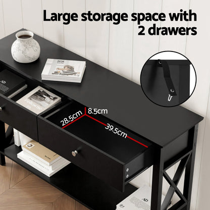 Artiss Console Table 2 Drawers 100CM Black - Image 5