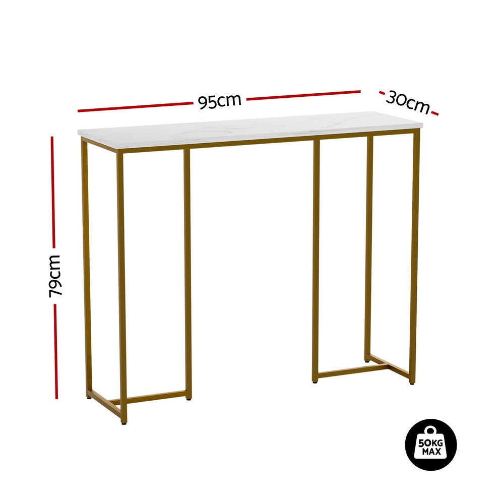 Artiss Console Table Marble Effect White&Gold - Image 2