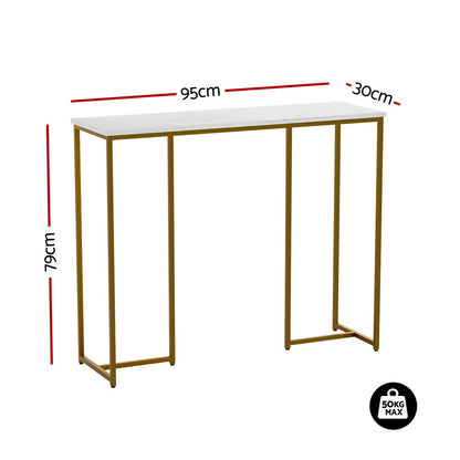 Artiss Console Table Marble Effect White&Gold - Image 2
