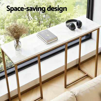 Artiss Console Table Marble Effect White&Gold - Image 4