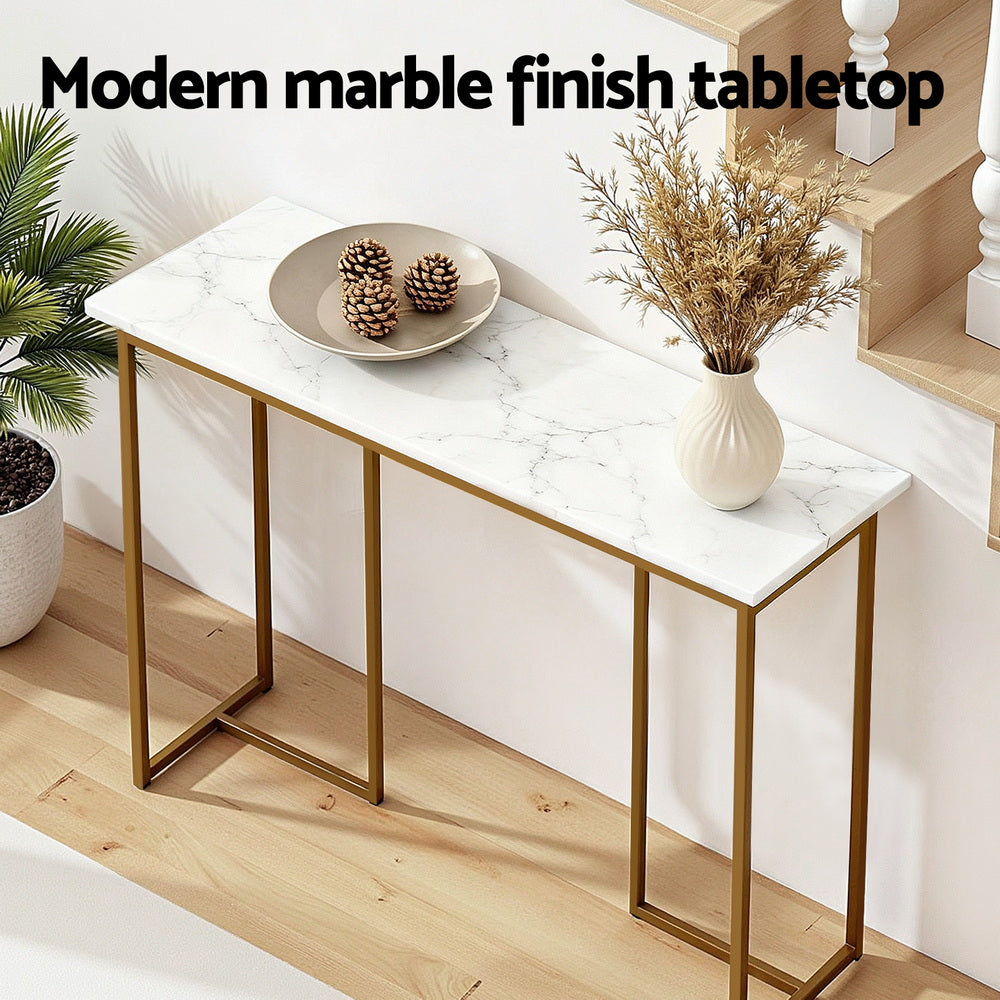 Artiss Console Table Marble Effect White&Gold - Image 5