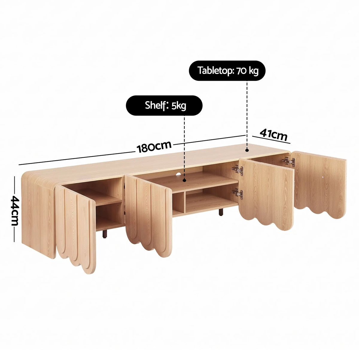 Artiss 180cm TV Unit Scalloped Entertainment Cabinet w/ Adjustable Shelves Wood - Image 4