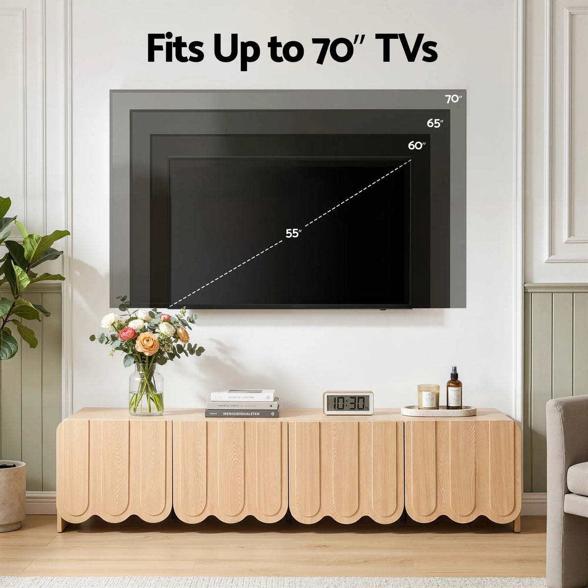 Artiss 180cm TV Unit Scalloped Entertainment Cabinet w/ Adjustable Shelves Wood - Image 8