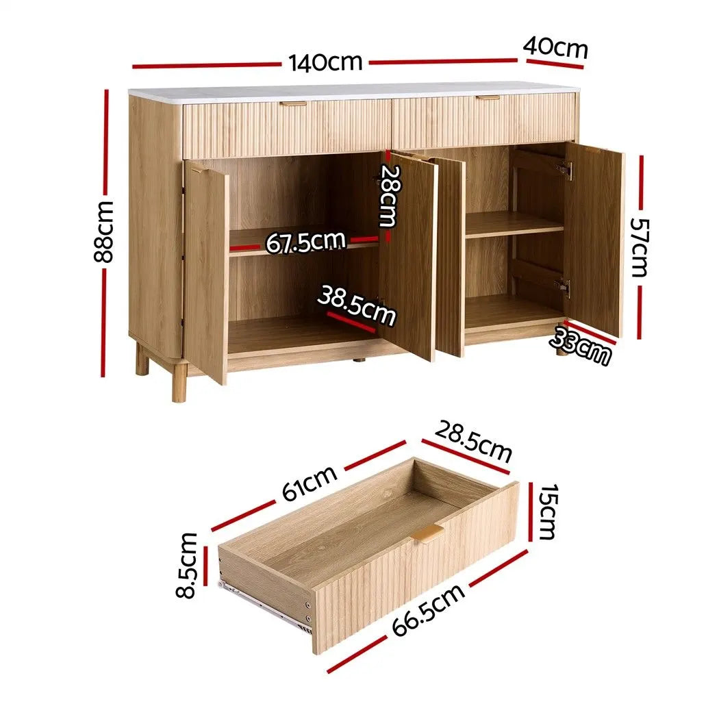 Artiss Buffet Sideboard Cabinet Kitchen Storage Cupboard Marble 2 Drawers Pine - Image 3