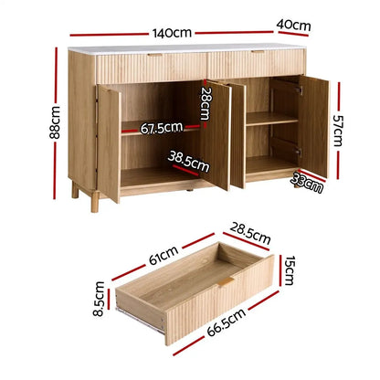 Artiss Buffet Sideboard Cabinet Kitchen Storage Cupboard Marble 2 Drawers Pine - Image 3