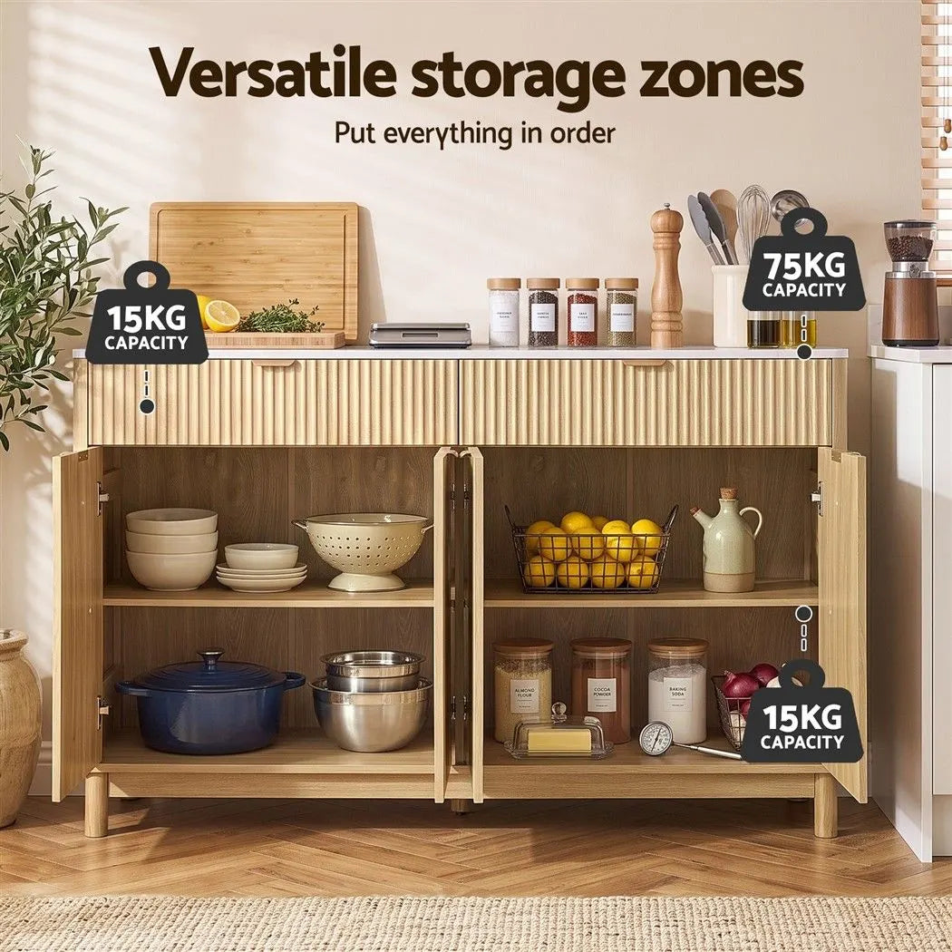 Artiss Buffet Sideboard Cabinet Kitchen Storage Cupboard Marble 2 Drawers Pine - Image 5