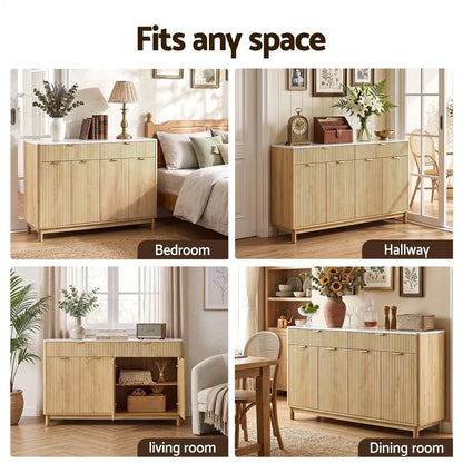 Artiss Buffet Sideboard Cabinet Kitchen Storage Cupboard Marble 2 Drawers Pine - Image 9