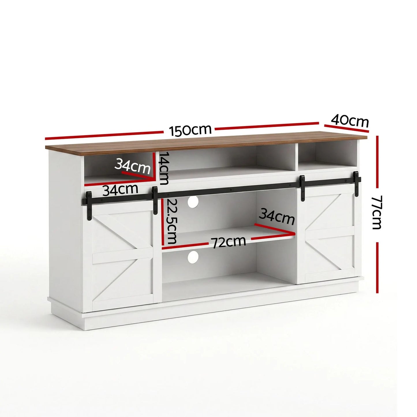 Artiss Buffet Sideboard Cabinet 150cm 3-Tier Kitchen Storage Sliding Doors White - Image 3