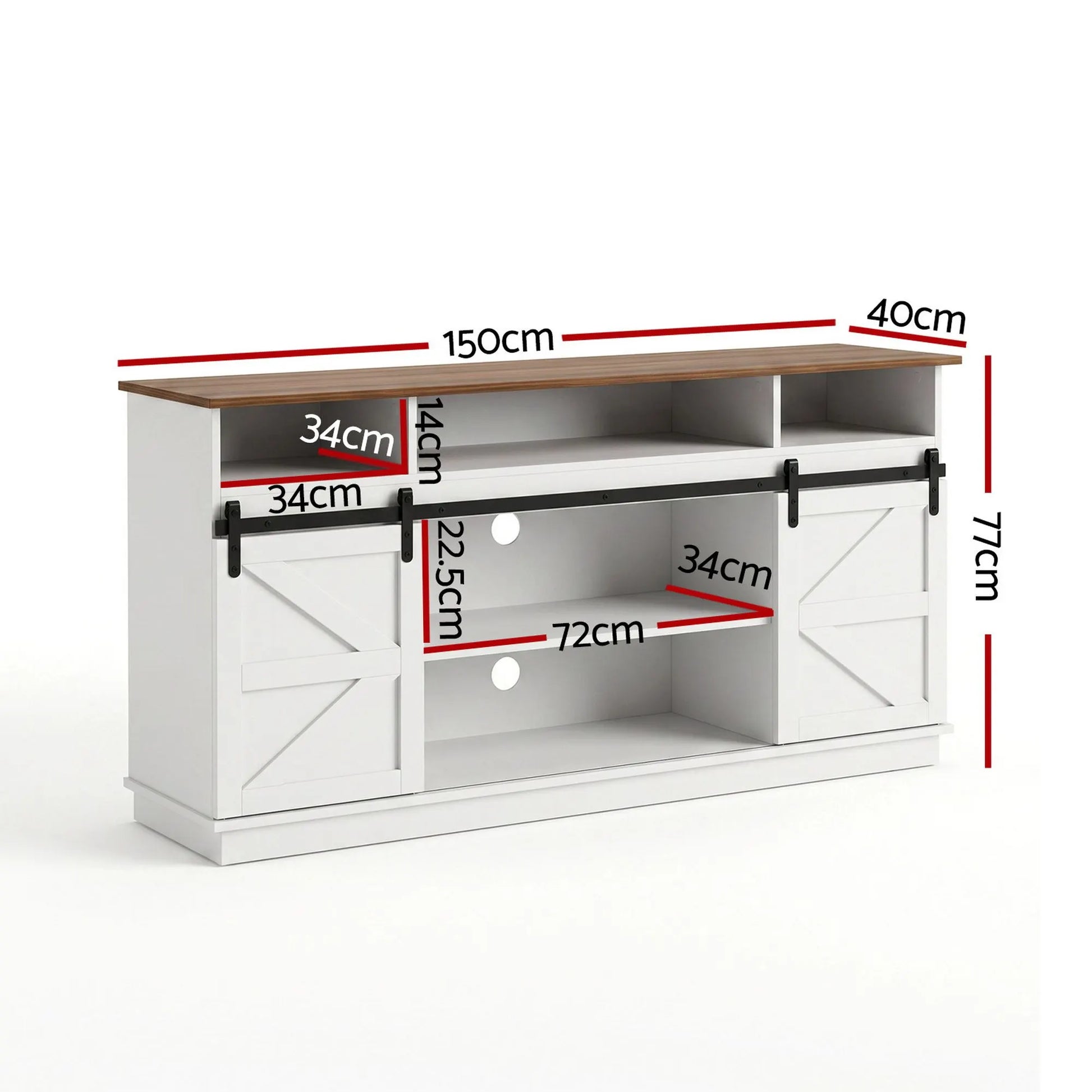 Artiss Buffet Sideboard Cabinet 150cm 3-Tier Kitchen Storage Sliding Doors White - Image 3