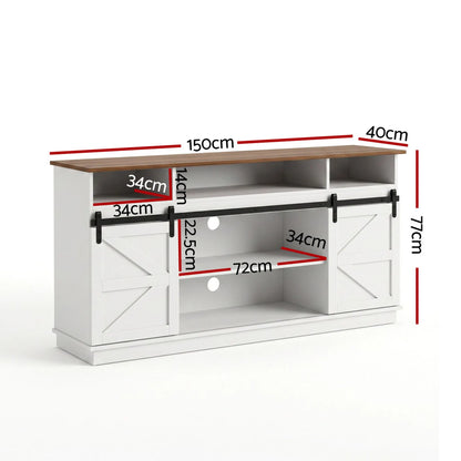 Artiss Buffet Sideboard Cabinet 150cm 3-Tier Kitchen Storage Sliding Doors White - Image 3