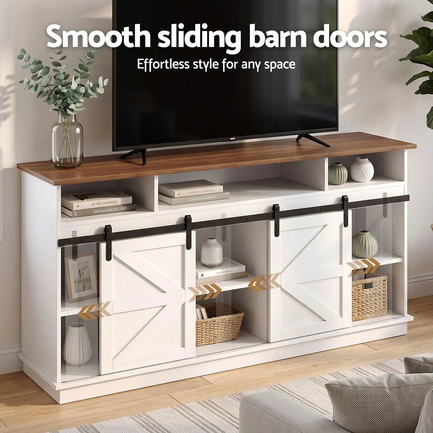 Artiss Buffet Sideboard Cabinet 150cm 3-Tier Kitchen Storage Sliding Doors White - Image 5