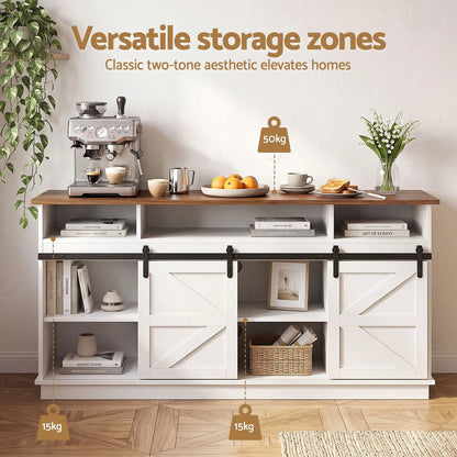 Artiss Buffet Sideboard Cabinet 150cm 3-Tier Kitchen Storage Sliding Doors White - Image 6