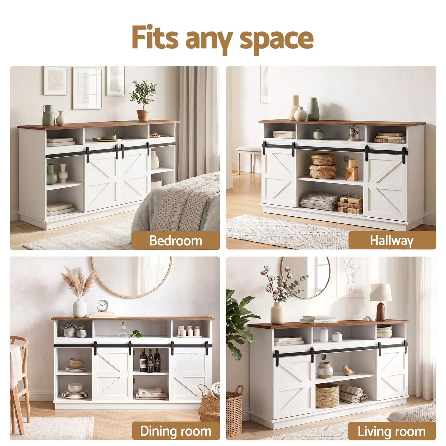 Artiss Buffet Sideboard Cabinet 150cm 3-Tier Kitchen Storage Sliding Doors White - Image 9