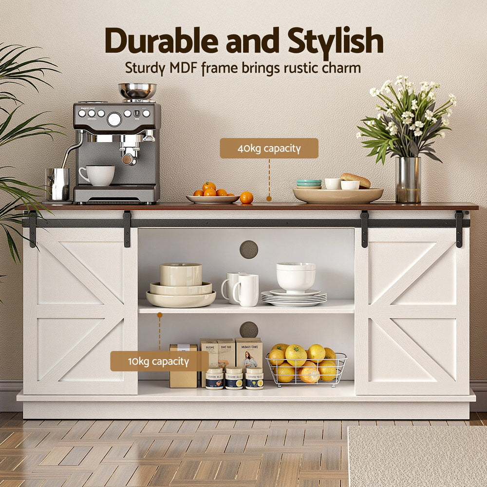 Artiss Buffet Sideboard Storage Cabinet Kitchen Cupboard Sliding Doors White - Image 6