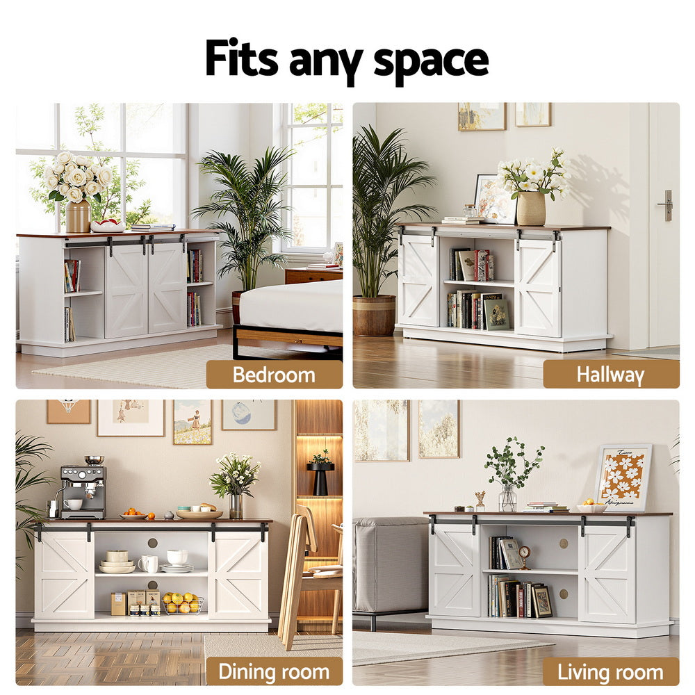 Artiss Buffet Sideboard Storage Cabinet Kitchen Cupboard Sliding Doors White - Image 8