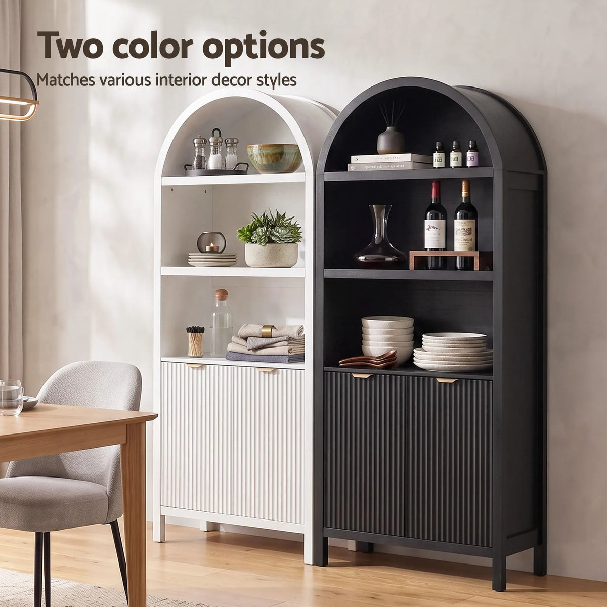 Artiss Buffet Sideboard Cabinet Pantry X2 180CM Arched Storage Bookshelf White - Image 9