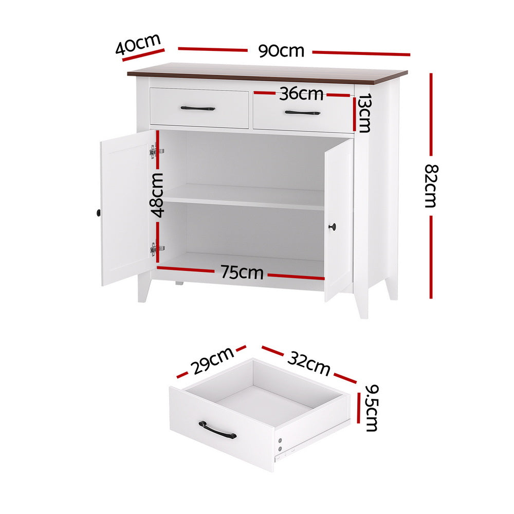 Artiss Buffet Sideboard Storage Cabinet Kitchen Cupboard Hallway 2 Drawers White - Image 3