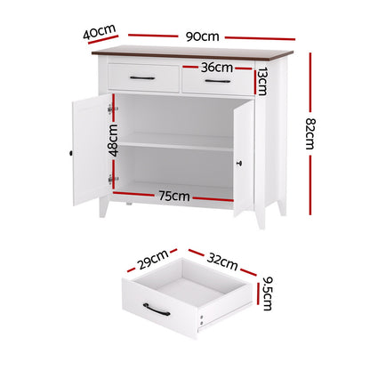 Artiss Buffet Sideboard Storage Cabinet Kitchen Cupboard Hallway 2 Drawers White - Image 3