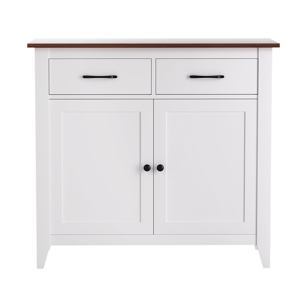 Artiss Buffet Sideboard Storage Cabinet Kitchen Cupboard Hallway 2 Drawers White - Image 4